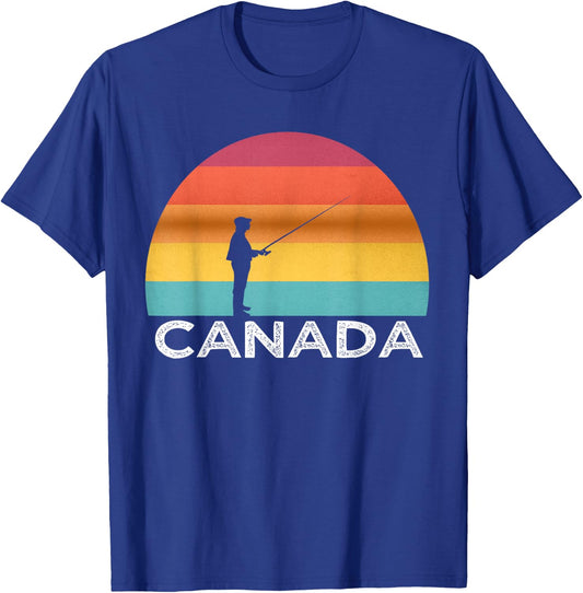 Sunset Canada Fishing T Shirt Canadian Fisherman Trip T-Shirt - T-Shirt | Royal