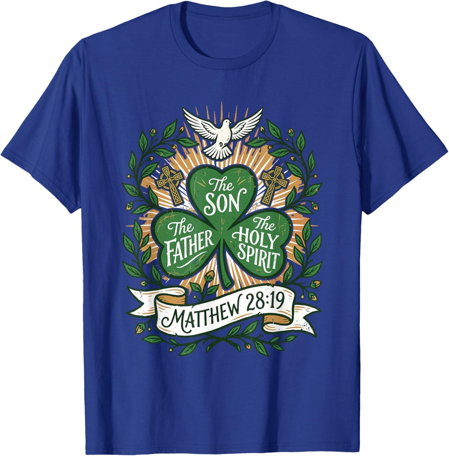 Holy Trinity Shamrock Matthew 28:19 Bible Verse Scripture T-Shirt - T-Shirt | Royal