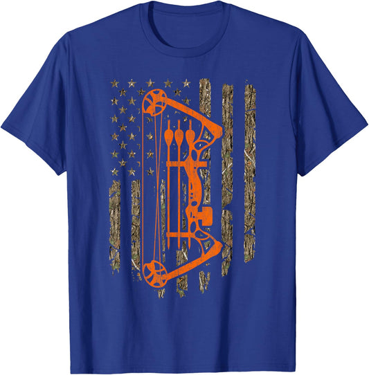 Compound Bow Hunting Archery American Flag Tree Camouflage Men T-Shirt - T-Shirt | Royal