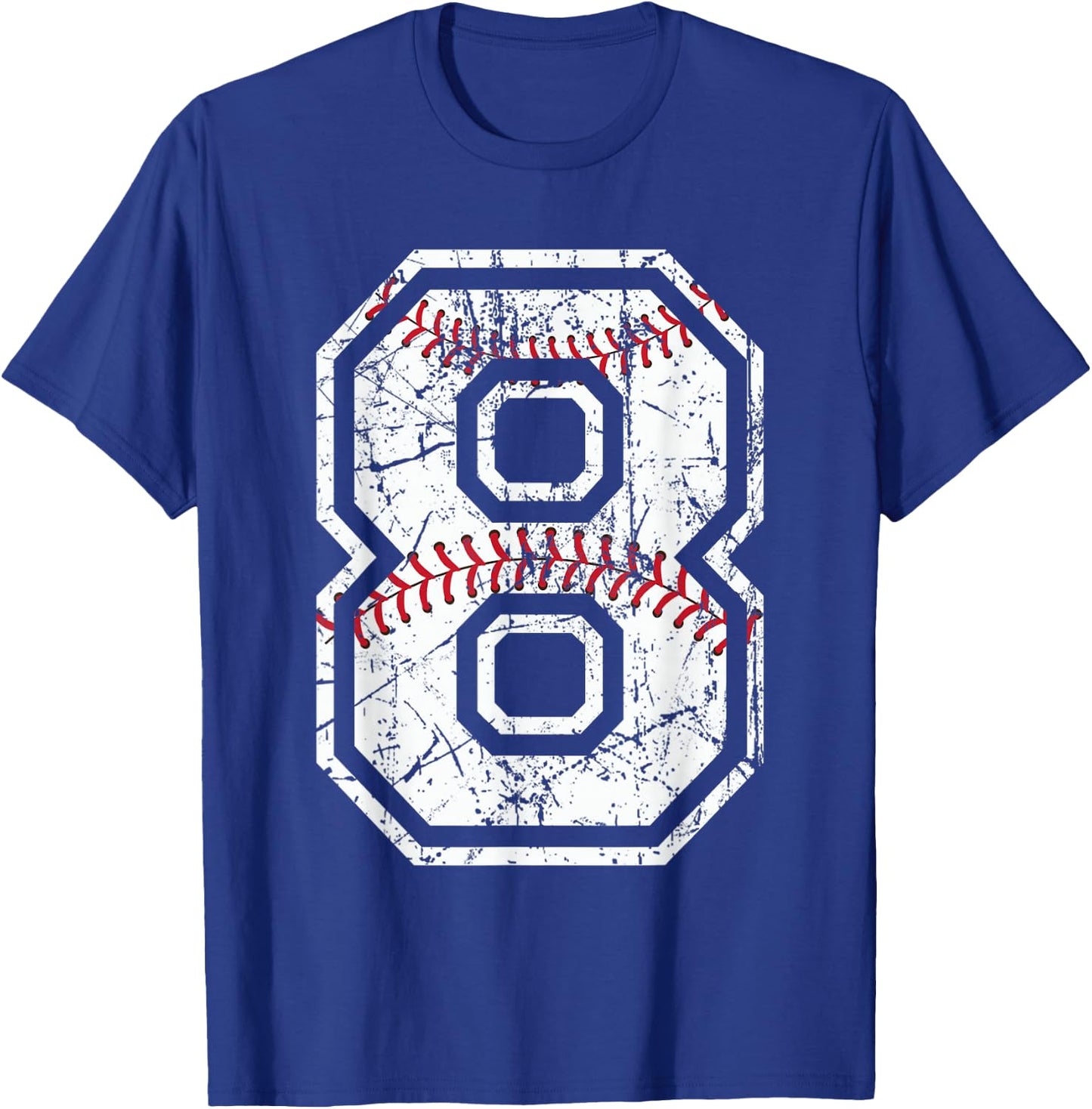 Baseball Jersey Number 8 Vintage Distressed Graphic T-Shirt - T-Shirt | Royal