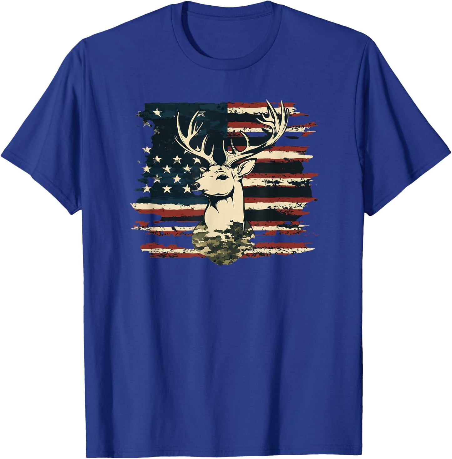 Deer Camo USA Flag Deer Elk Buck Hunting Graphic T-Shirt - T-Shirt | Royal