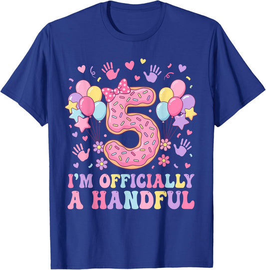 5th Birthday Girls I'm Officially A Handful Five Pink Bow T-Shirt - T-Shirt | Royal