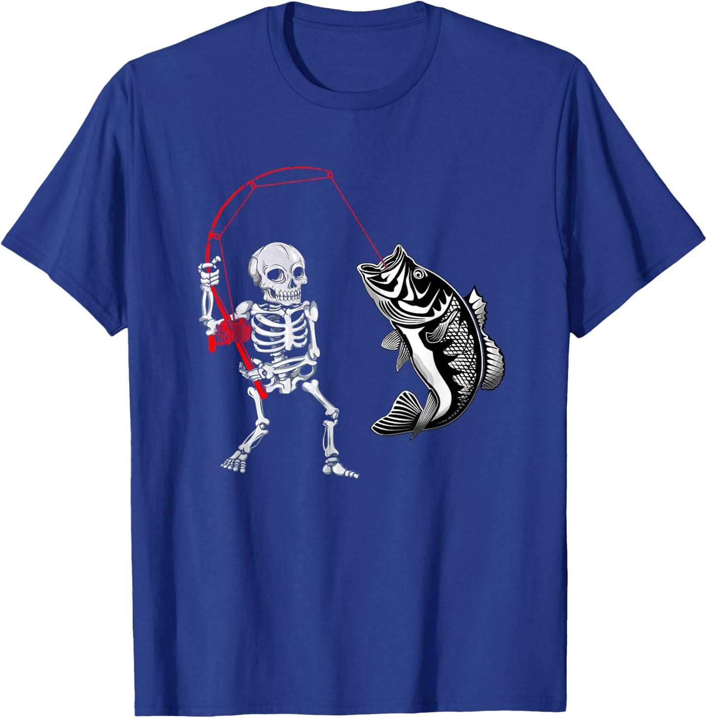 Skeleton Fishing Bass Fisherman Halloween T-Shirt - T-Shirt | Royal