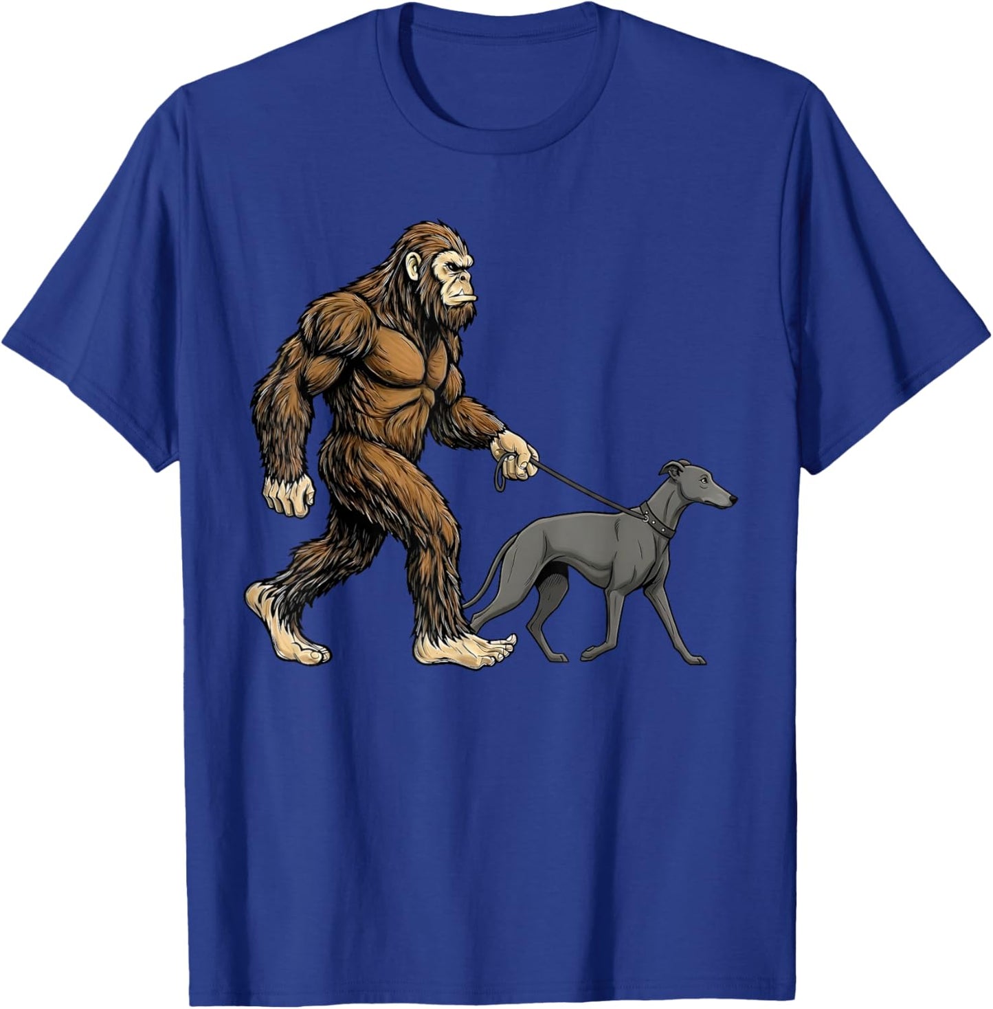 Bigfoot Walking Greyhound Dog Funny Sasquatch T-Shirt - T-Shirt | Royal