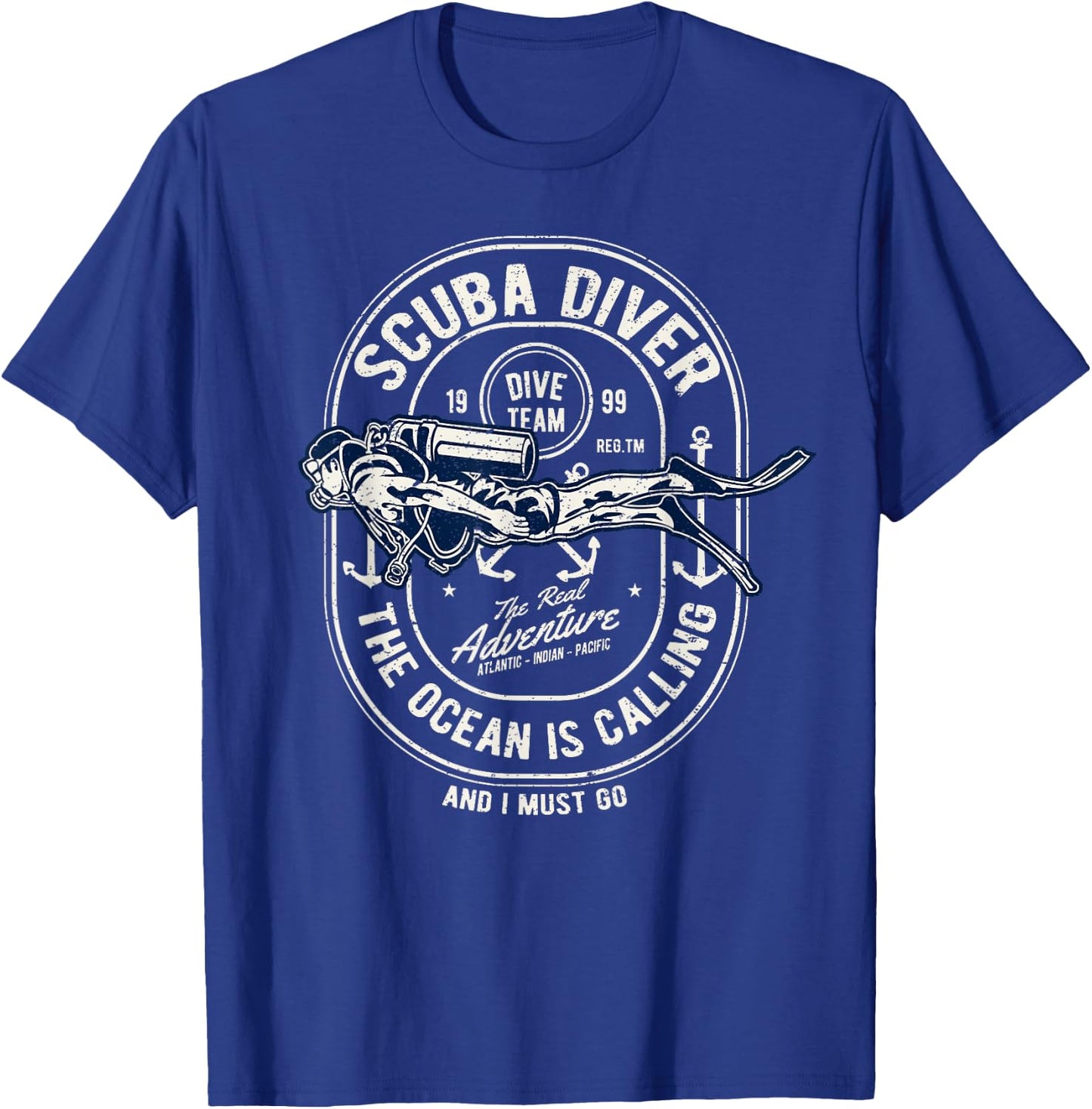 Vintage Retro Diver Distressed Scuba Diving T-Shirt - T-Shirt | Royal