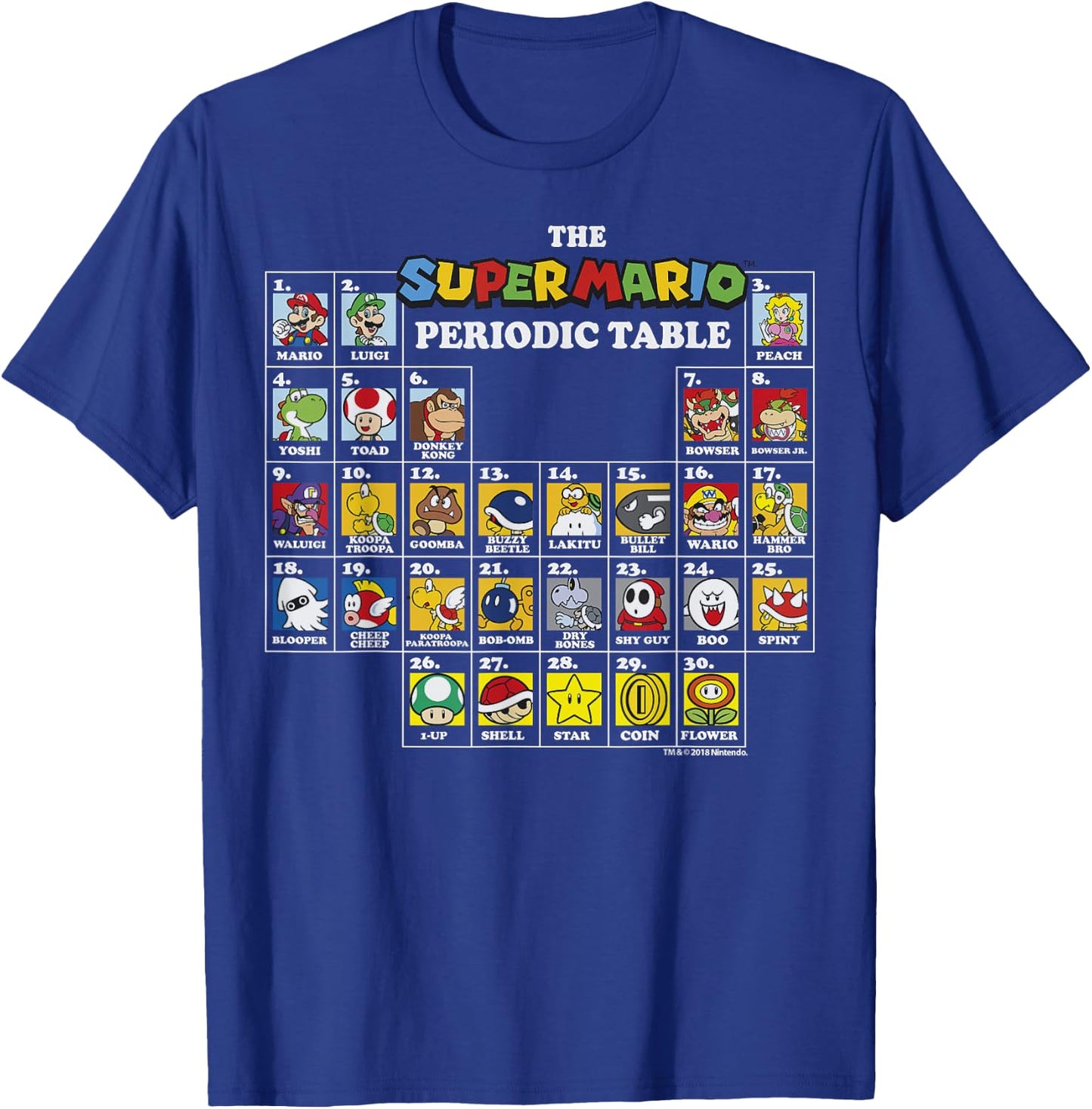 Super Mario Periodic Table Of Characters Graphic T-Shirt - T-Shirt | Royal