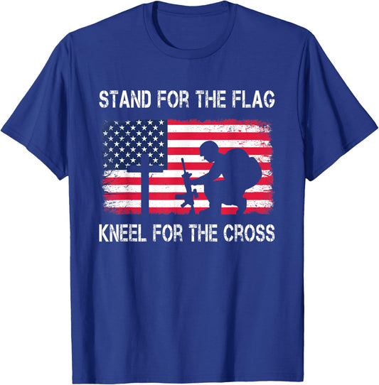 Stand For The Flag Kneel For The Cross Veteran USA Soldier T-Shirt - T-Shirt | Royal