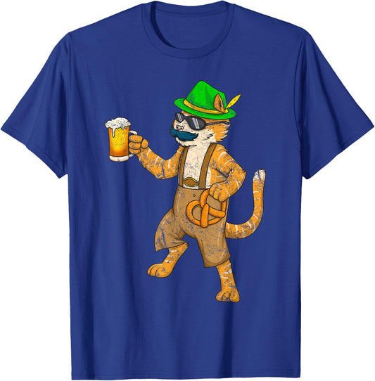 Vintage Oktoberfest Cat Kitten Beer Mug Pretzel Funny Gift Women T-Shirt - T-Shirt | Royal