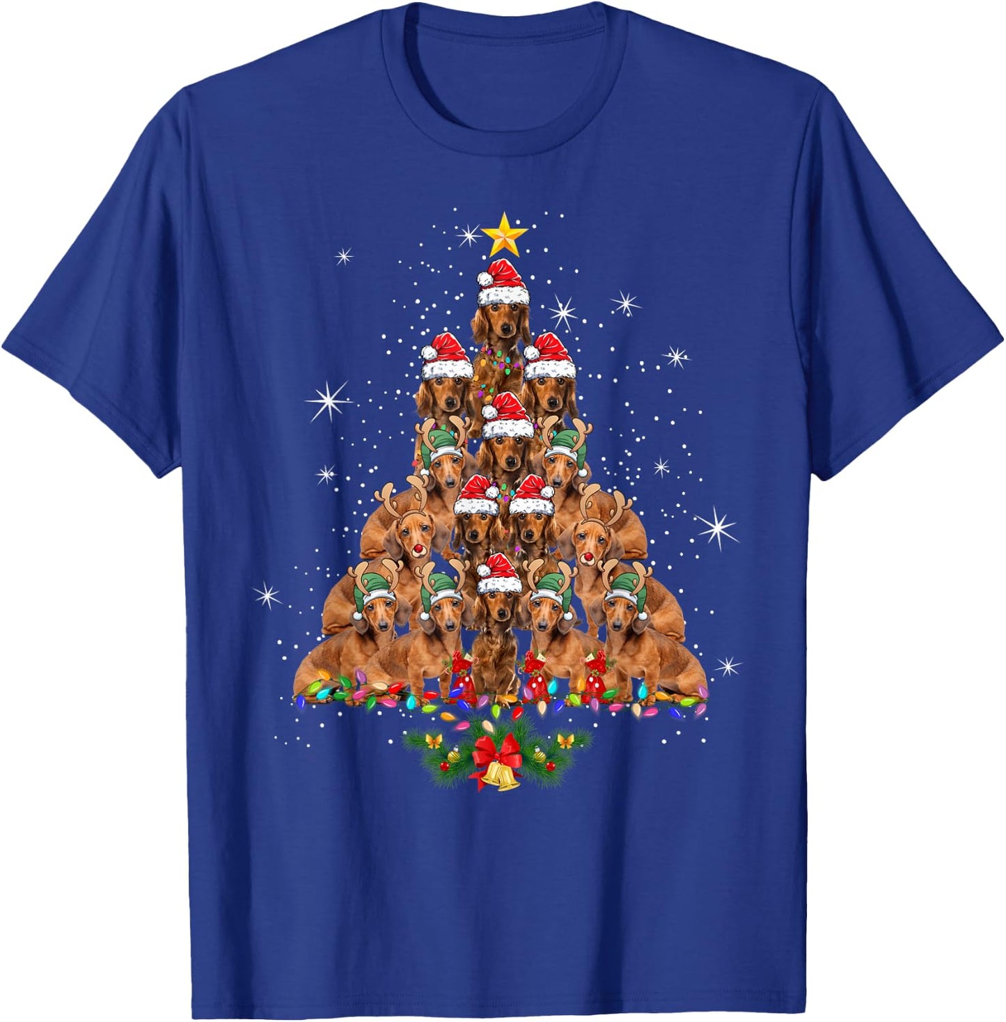Dachshund Christmas Tree Dog Xmas Lights Pajamas Funny T-Shirt - T-Shirt | Royal