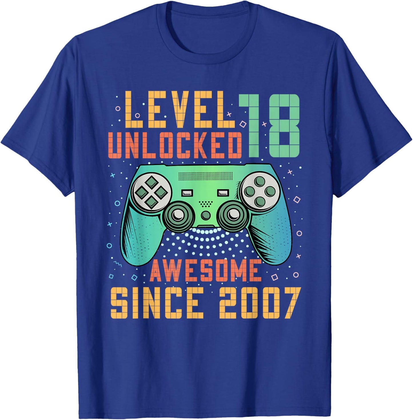 Awesome Since 2007 18 Birthday Boy Gamer Gifts Level 18 Unlocked 18th Birthday Black Gaming T-Shirt - T-Shirt | Royal