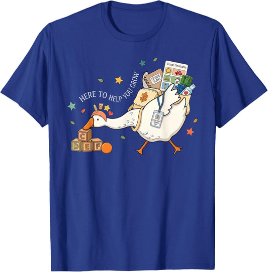Here to Help You Grow Resource Teacher Goose SPED Educator T-Shirt - T-Shirt | Royal