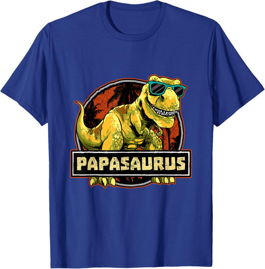 Papasaurus Dad T-Rex Dinosaur Birthday Matching T-Shirt - T-Shirt | Royal