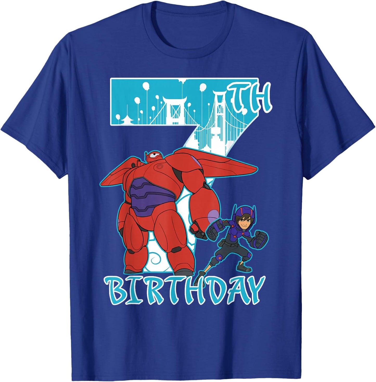 Disney Big Hero 6 Baymax Hiro 7th Birthday Graphic T-Shirt - T-Shirt | Royal