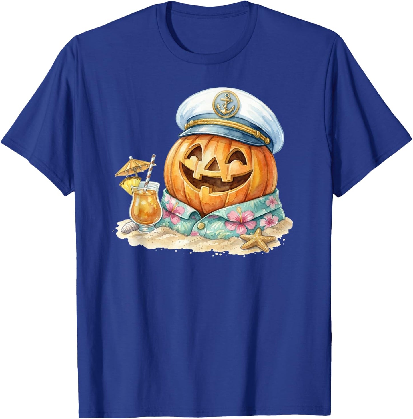 Halloween Beach Pumpkin Tropical Summer T-Shirt - T-Shirt | Royal