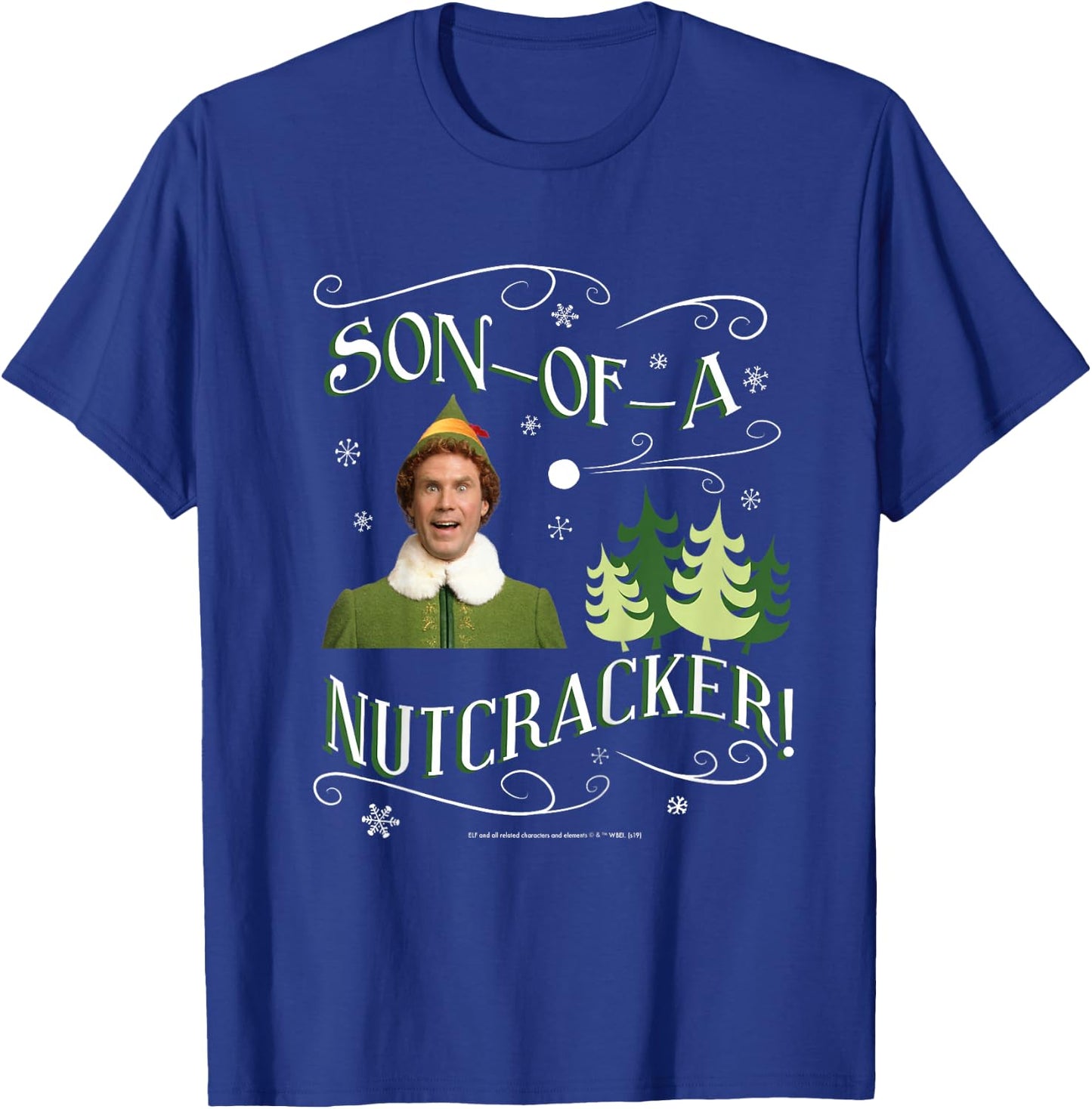 Kids Elf Buddy Son-of-A-Nutcracker Tree Text Poster T-Shirt - T-Shirt | Royal