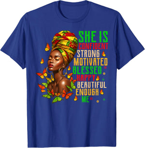 She Is Strong Educated Blessed Black History Women Girls T-Shirt - T-Shirt | Royal