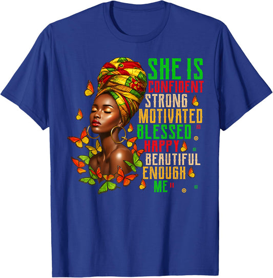 She Is Strong Educated Blessed Black History Women Girls T-Shirt - T-Shirt | Royal