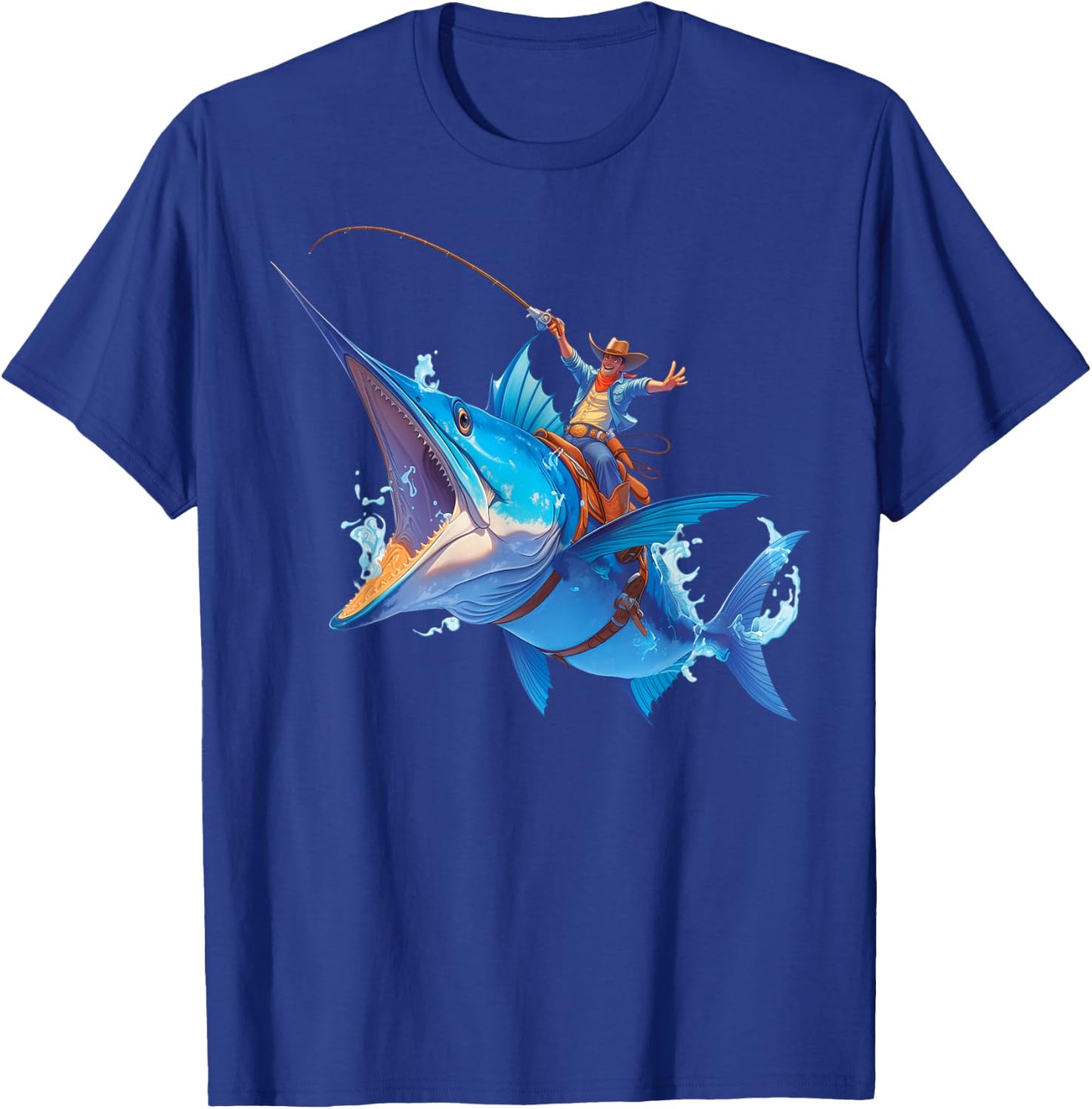 Cool Epic Cowboy Riding a Giant Fish Adventure T-Shirt - T-Shirt | Royal