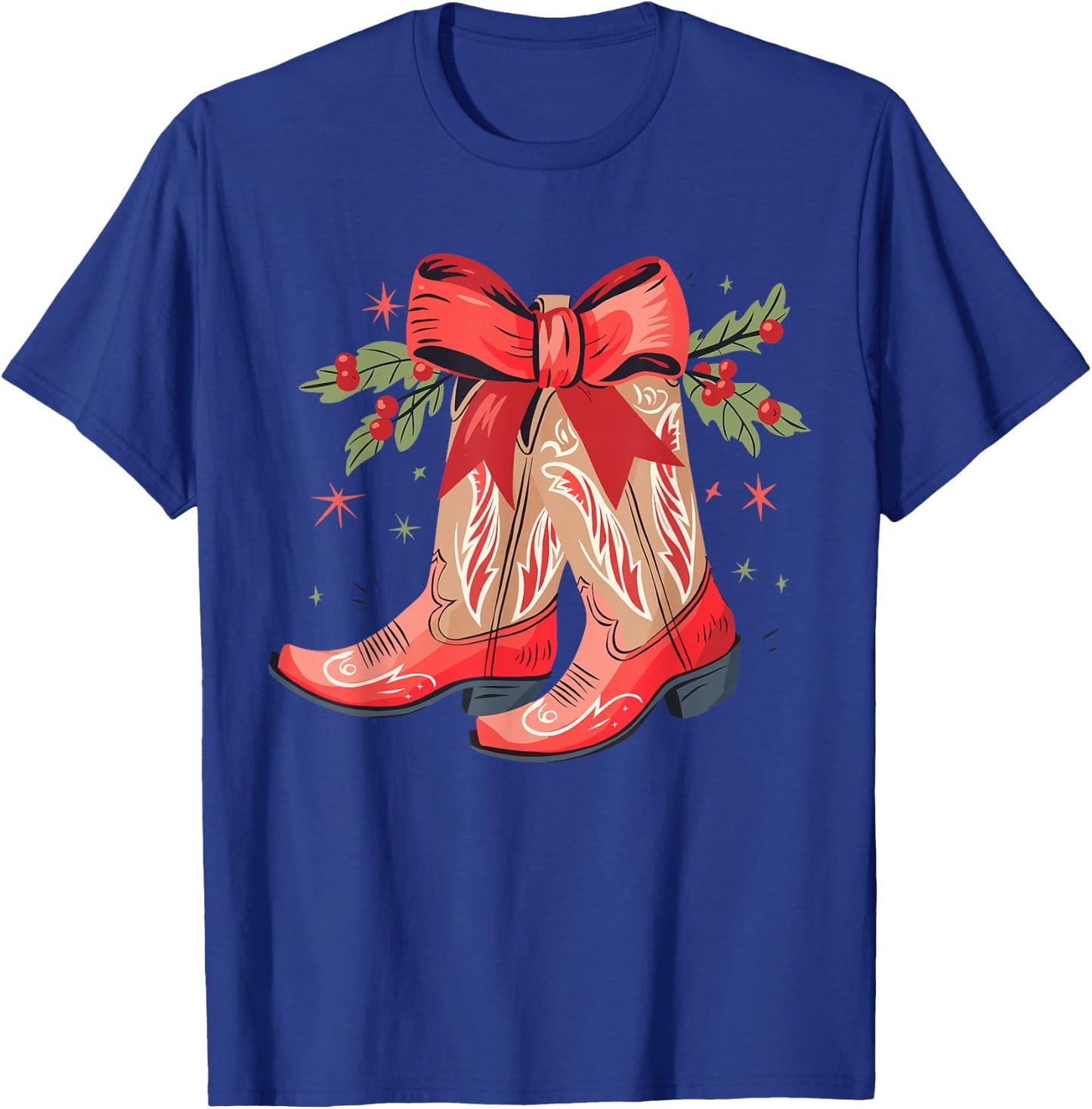 Merry And Bright Cowgirl Boot Christmas Western Cowboy T-Shirt - T-Shirt | Royal