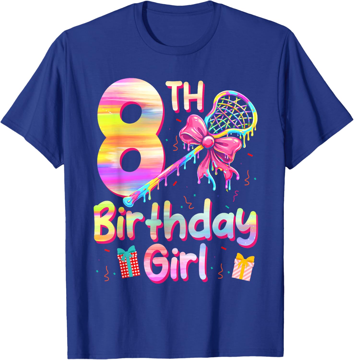 8th Lax Birthday Lacrosse Ice Cream Drip 8 Years Girl T-Shirt - T-Shirt | Royal