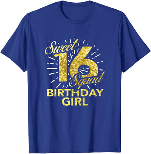 Sweet Sixteen Squad T Shirt 16th Birthday Girl T-Shirt - T-Shirt | Royal