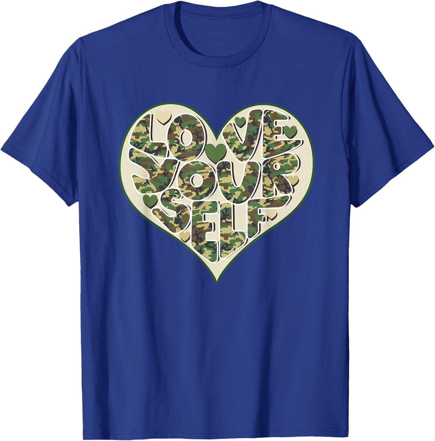 Love Yourself Camo Heart Valentine's Day Mental Health T-Shirt - T-Shirt | Royal
