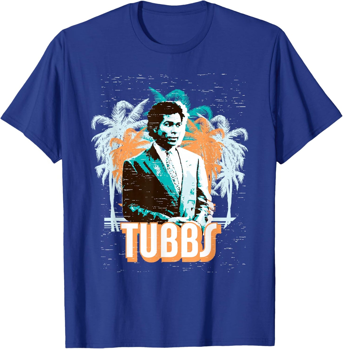 Miami Vice Tubbs and Palm Tree Scenery T-Shirt - T-Shirt | Royal