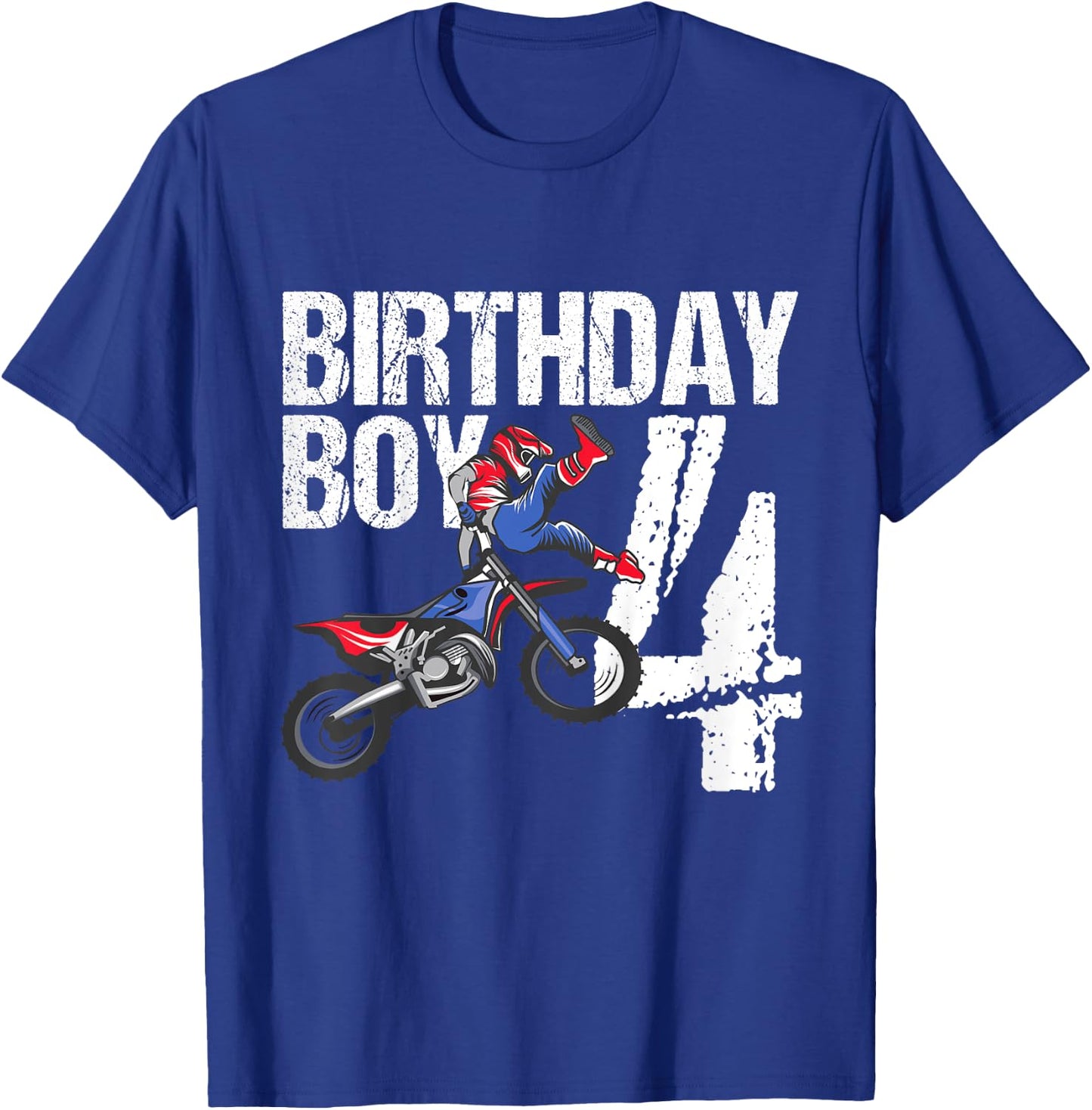 4 Year Old Dirt Bike Birthday Party Motocross MX 4th Gift T-Shirt - T-Shirt | Royal