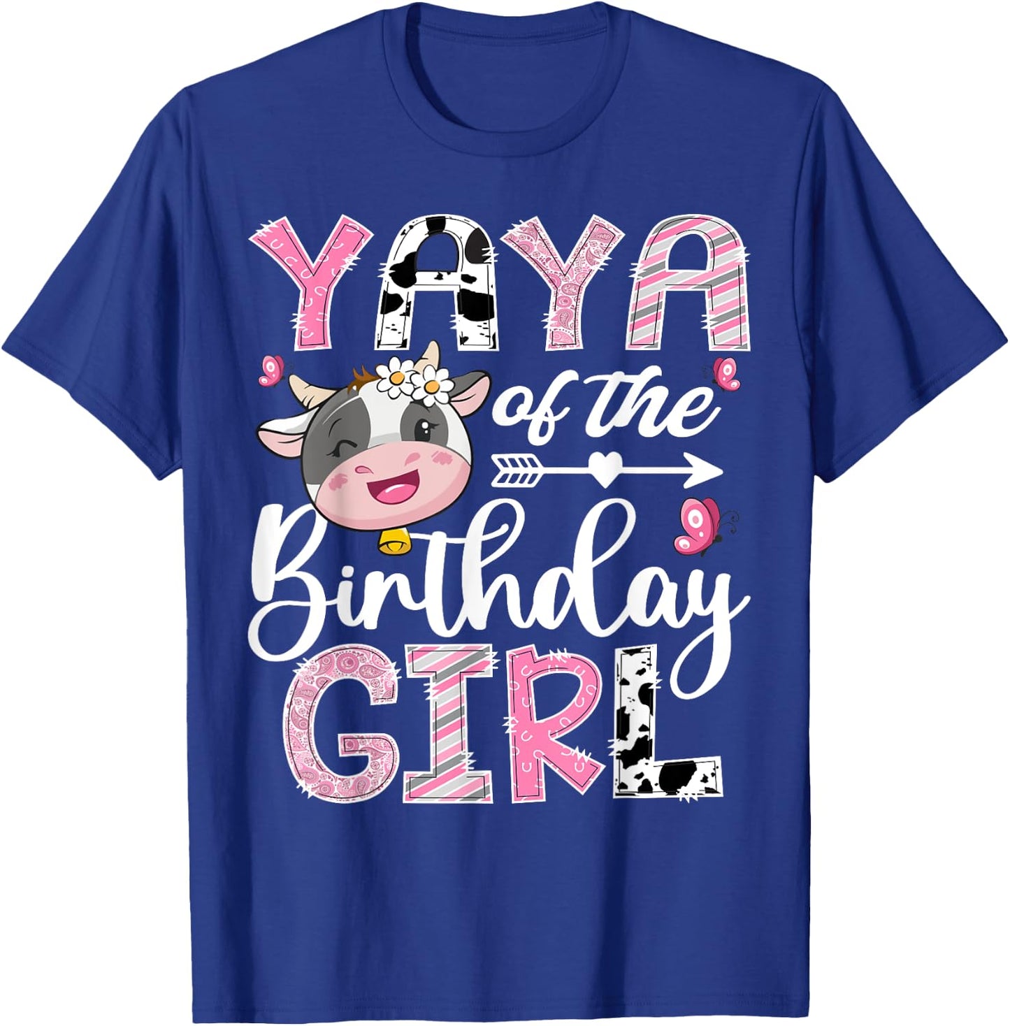 Yaya Of The Birthday Girl Pink Farm Cow 1St Birthday T-Shirt - T-Shirt | Royal