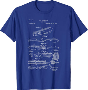 Pocket Knife Collector Vintage Patent Art T-Shirt - T-Shirt | Royal