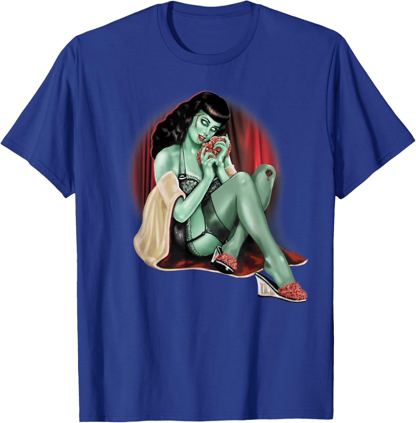 Zombie Pin-Up Model Adult T Shirt T-Shirt - T-Shirt | Royal