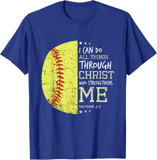 Philippians 4 13 I Can Do All Things Christian Softball T-Shirt - T-Shirt | Royal