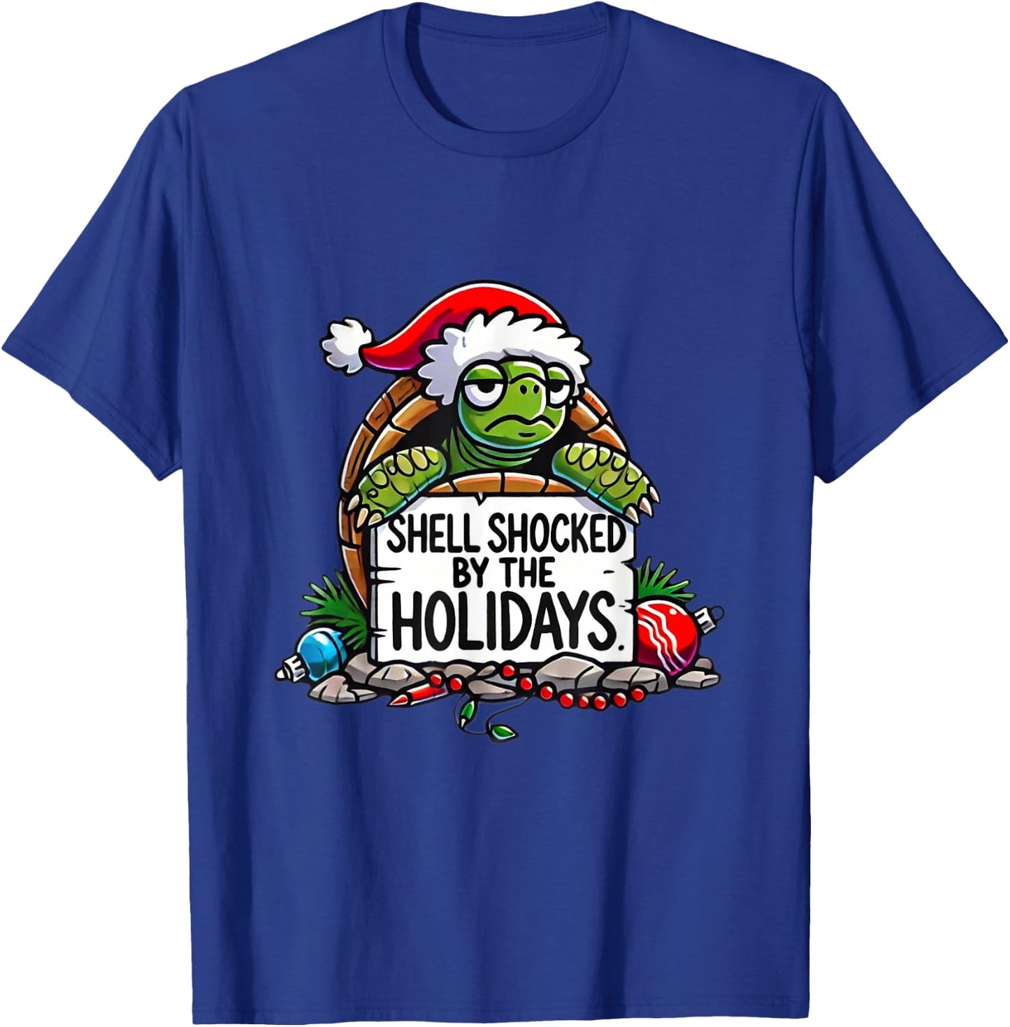Shell Shocked by the Holidays Grumpy Turtle Christmas Funny T-Shirt - T-Shirt | Royal