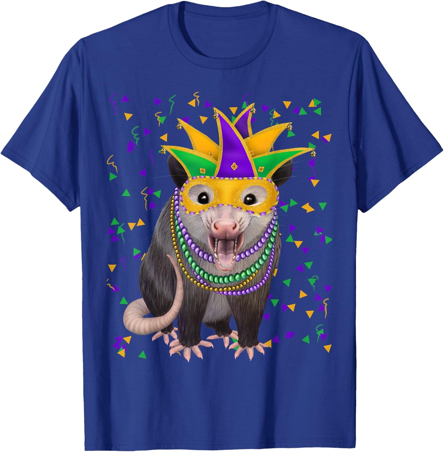 Mardi Gras possum in a mask and beads shirt T-Shirt - T-Shirt | Royal