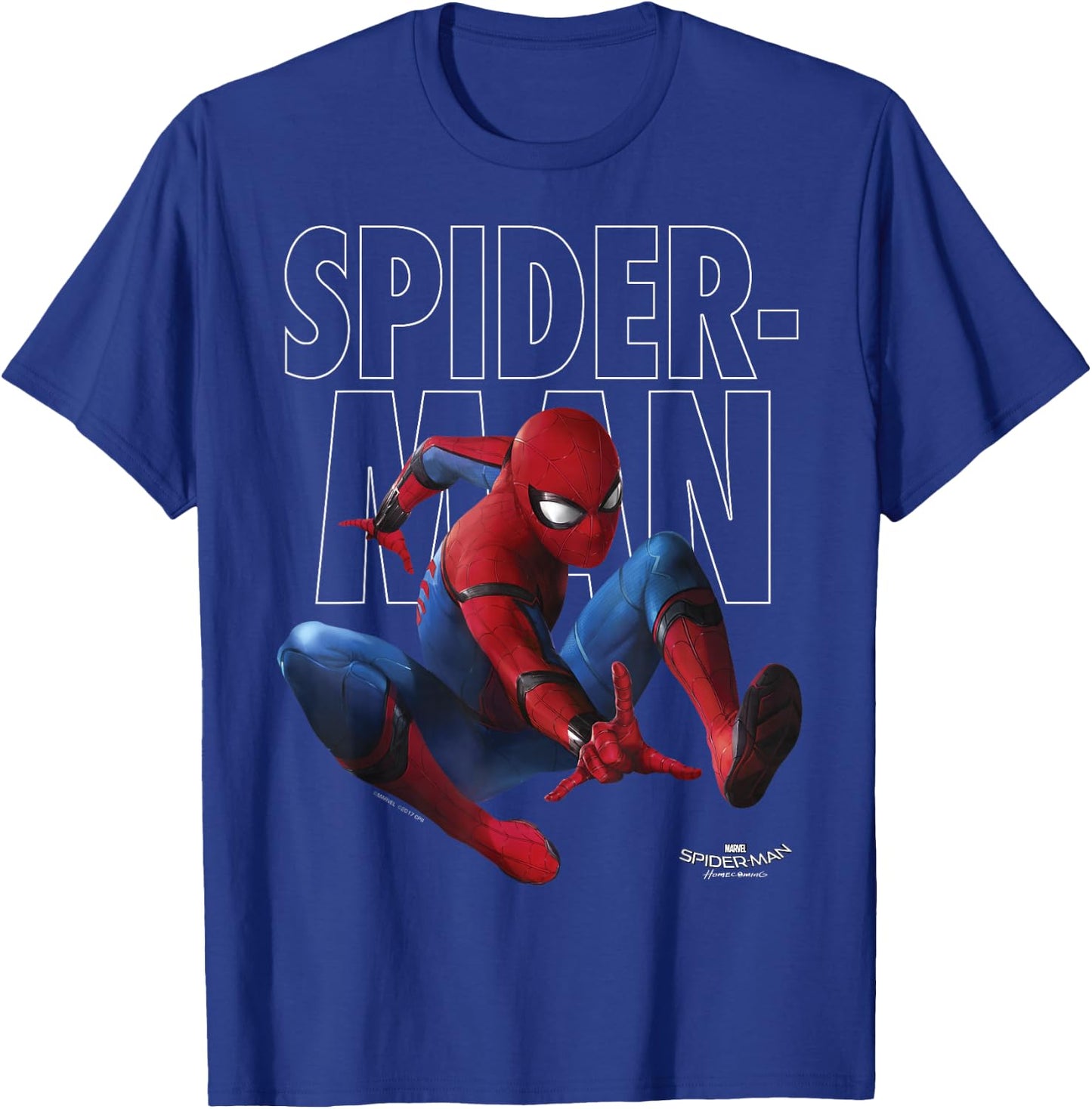 Marvel Spider-Man Homecoming Outlined Epic Jump Pose Small T-Shirt - T-Shirt | Royal