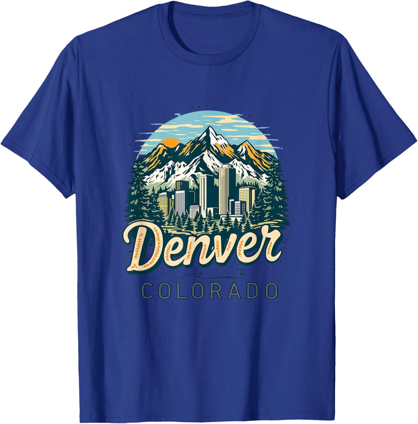 Vintage Denver Colorado Sunset Skyline Cityscape Retro T-Shirt - T-Shirt | Royal