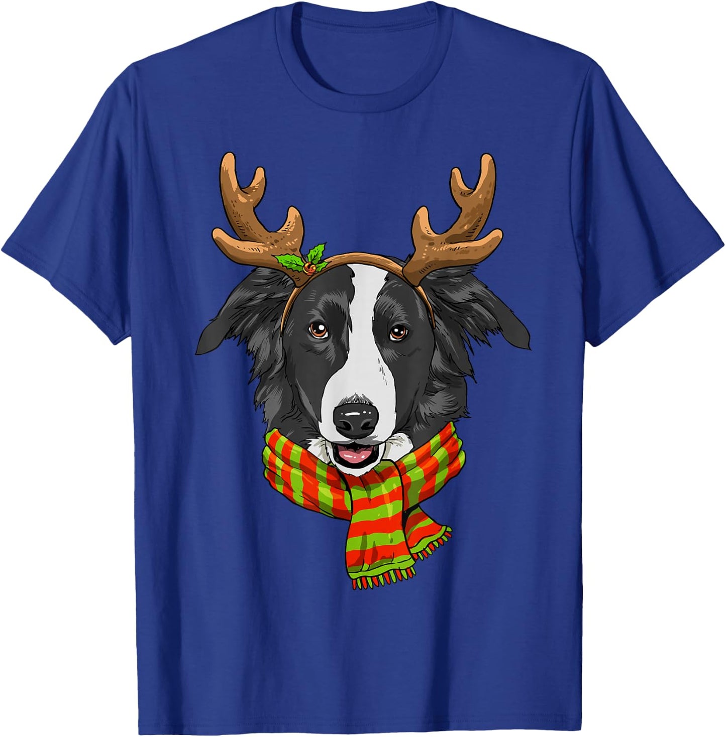 Border Collie Christmas Reindeer Antlers Dog Xmas T-Shirt - T-Shirt | Royal
