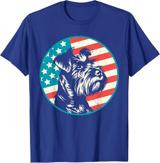 Vintage Schnauzer 4th of July USA American Flag T-Shirt - T-Shirt | Royal