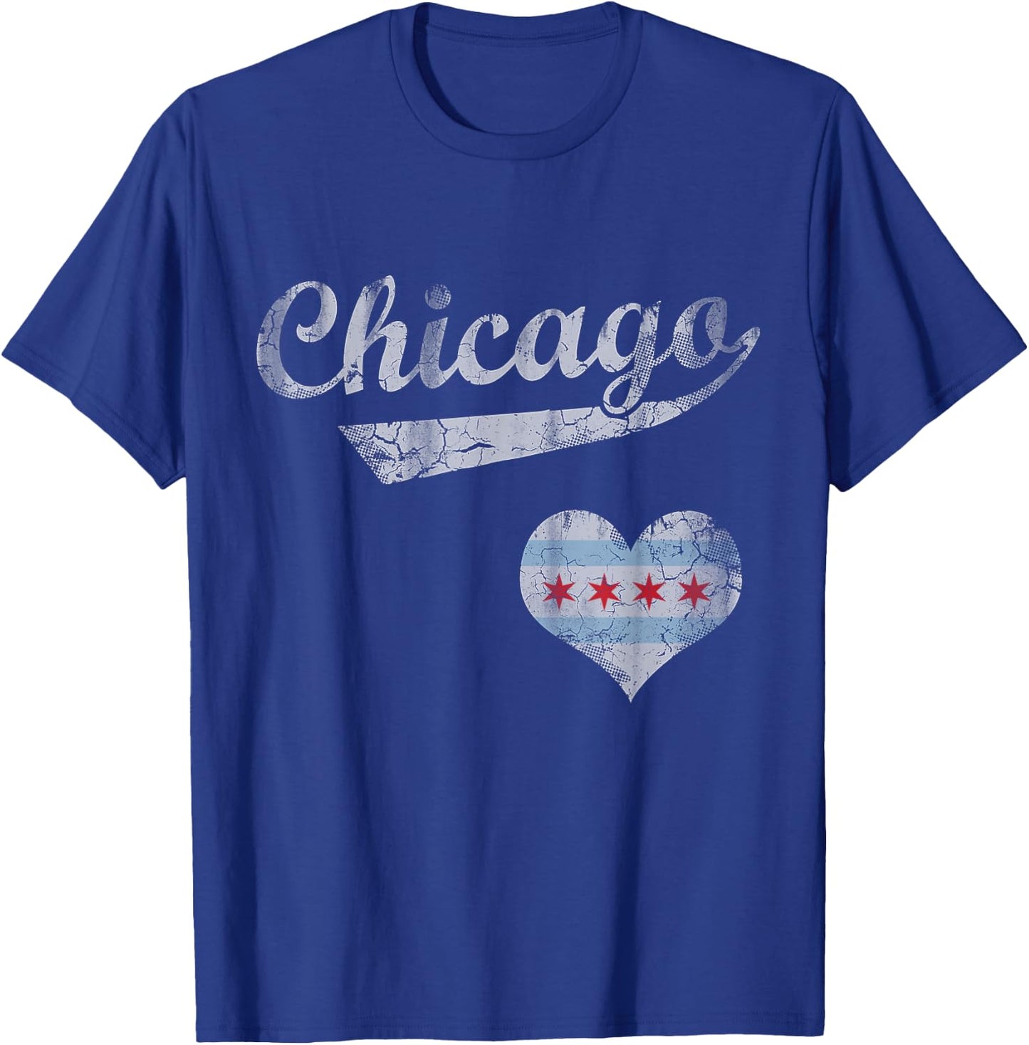 Chicago Flag Heart Love Vintage Distressed Small T-Shirt - T-Shirt | Royal