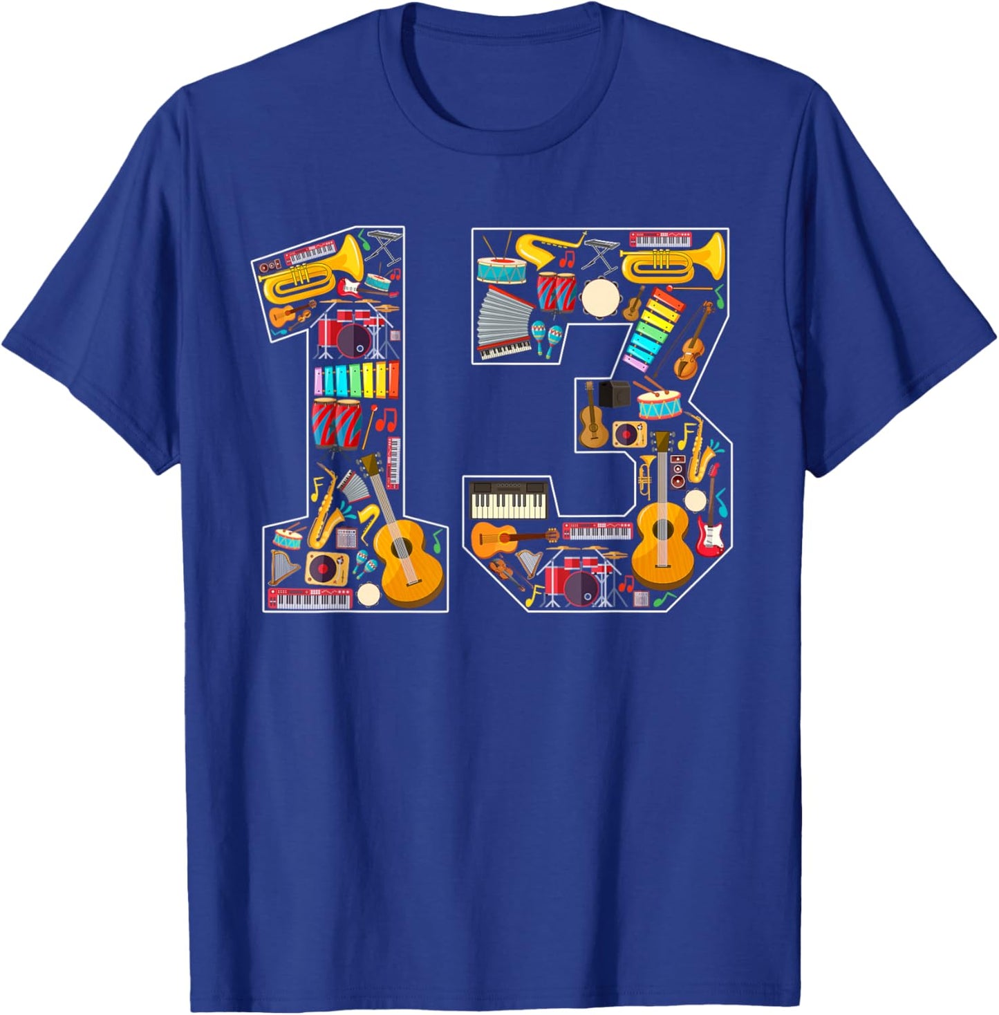 13th Birthday Musical Instruments Theme 13 Year Old Party T-Shirt - T-Shirt | Royal