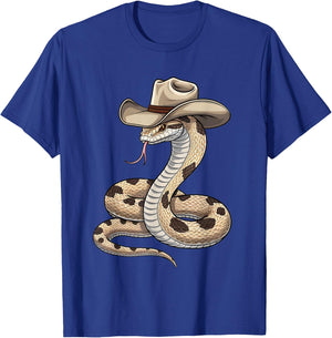 Funny Cowboy Rattlesnake Wild West Snake In Cowboy Hat Lover T-Shirt - T-Shirt | Royal