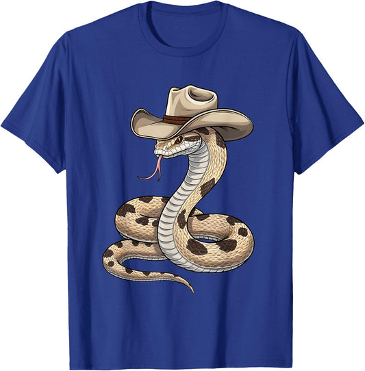 Funny Cowboy Rattlesnake Wild West Snake In Cowboy Hat Lover T-Shirt - T-Shirt | Royal