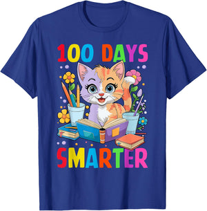 100 Days of School Cute Cat Boys Girls Kid 100th Day Teacher T-Shirt - T-Shirt | Royal