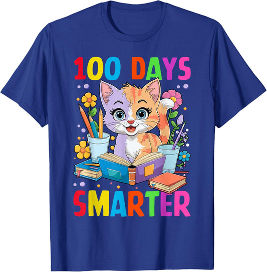 100 Days of School Cute Cat Boys Girls Kid 100th Day Teacher T-Shirt - T-Shirt | Royal