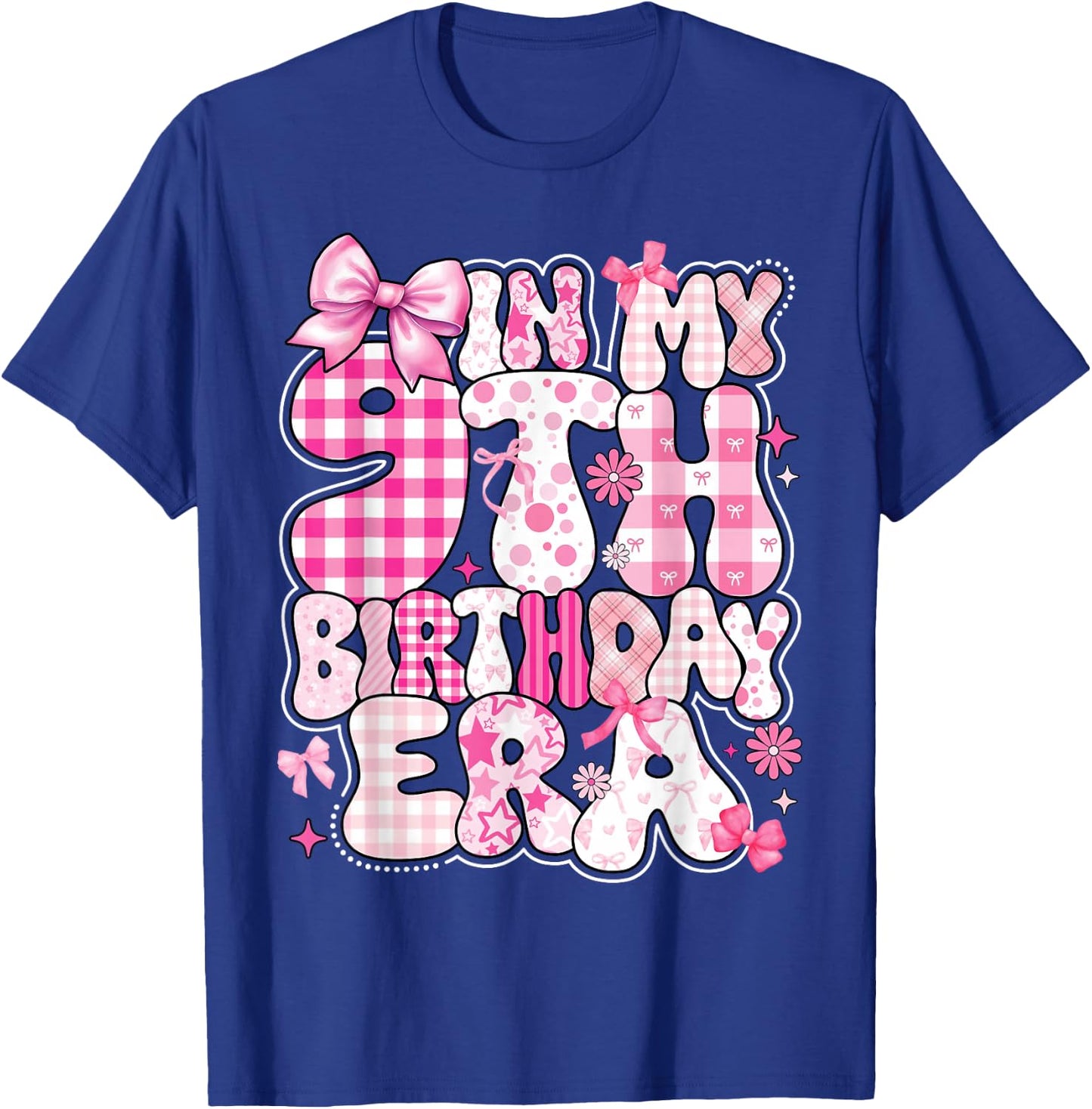 Kids In My 9th Birthday Era Girl 9 Year Old Coquette Bow T-Shirt - T-Shirt | Royal