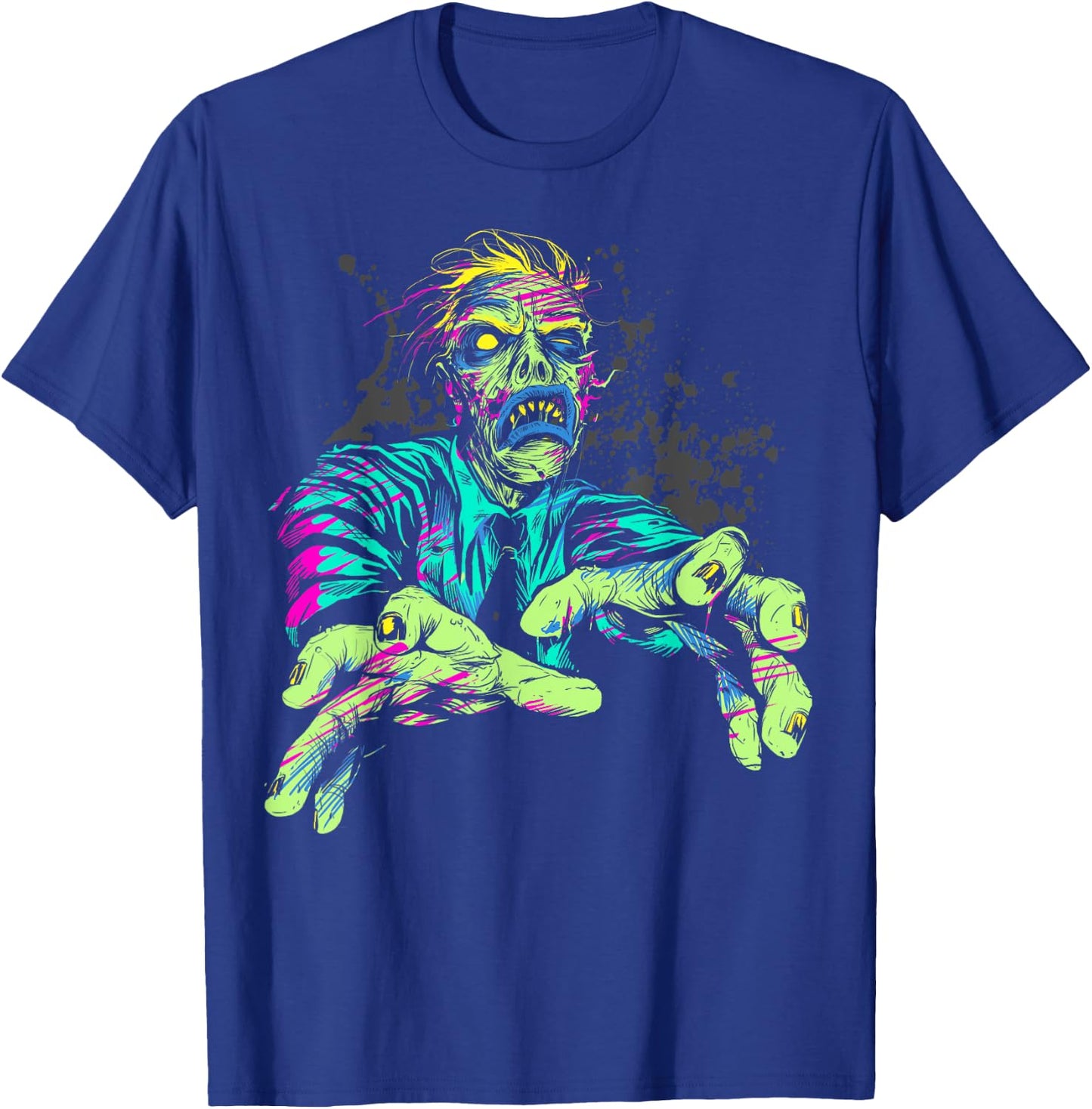 Halloween Neon Zombie Walk Splattered T-Shirt - T-Shirt | Royal