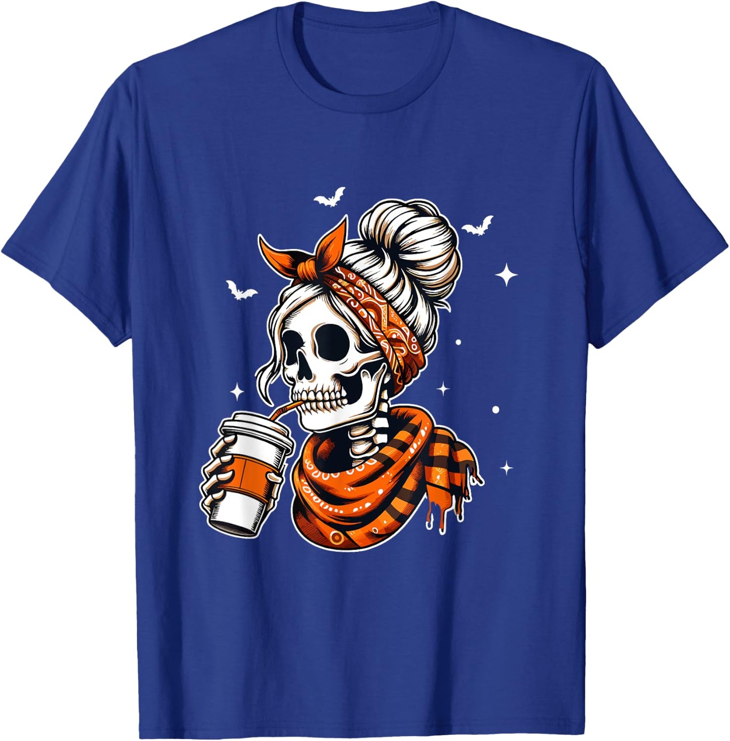 Halloween Skeleton Messy Bun Coffee Funny Halloween Mom T-Shirt - T-Shirt | Royal