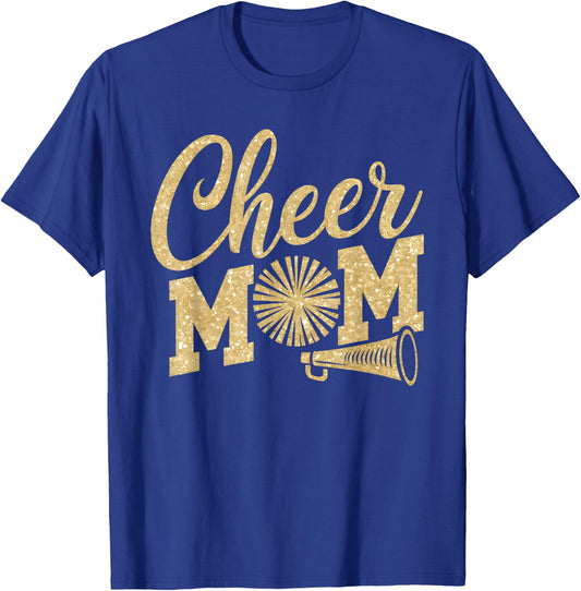 Cheer Mom Biggest Fan Cheerleader Black Yellow Gold Pom Pom T-Shirt - T-Shirt | Royal
