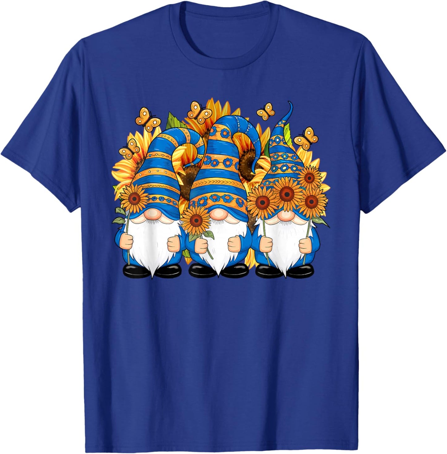 Cute Gnomes With Sunflower Butterfly Gardeners Summer Floral T-Shirt - T-Shirt | Royal