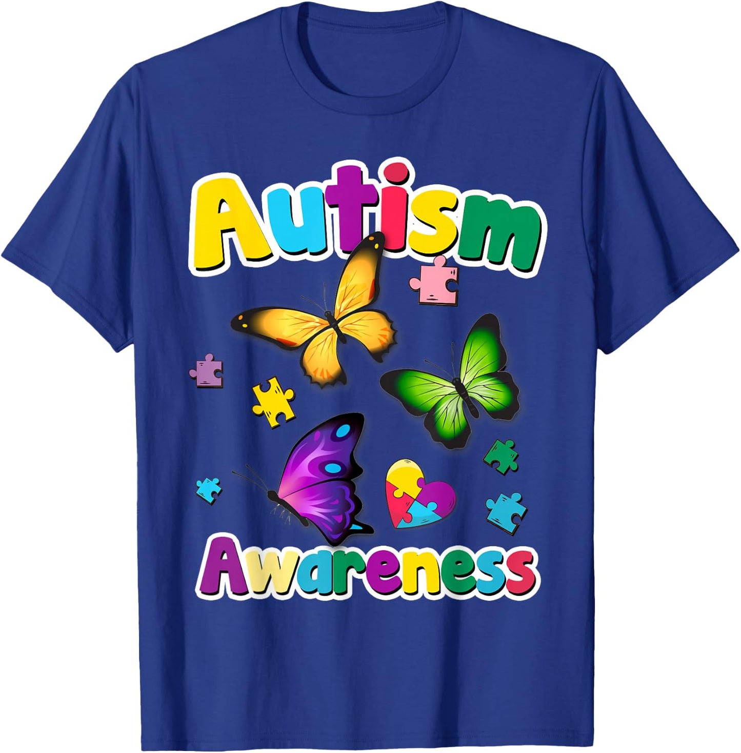Autism Awareness Butterfly Puzzle Pieces Gift T-Shirt - T-Shirt | Royal